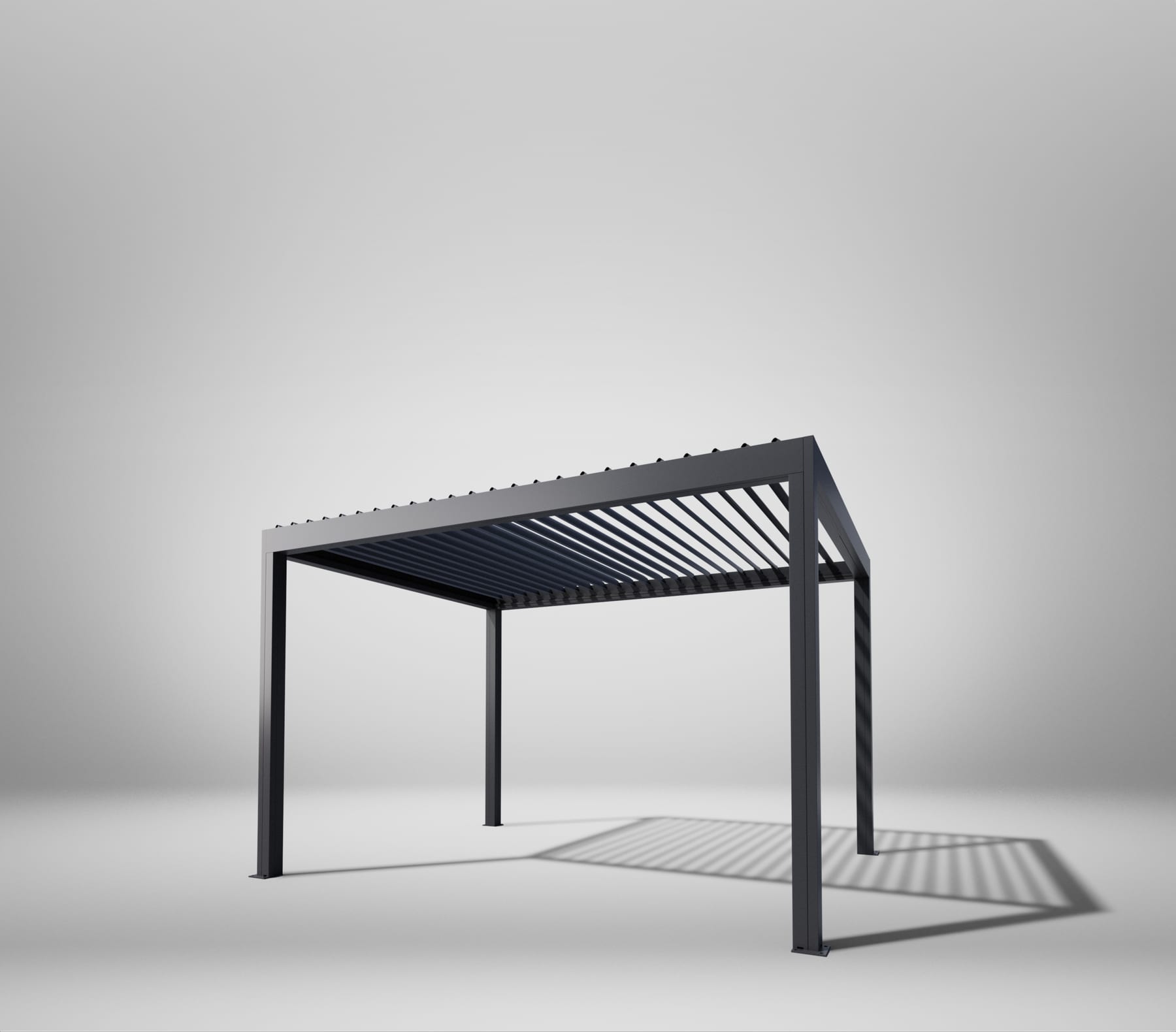 Close-up of 6063-T5 aluminium louvre slat with powder-coated finish next to a greying timber pergola beam in a UK garden