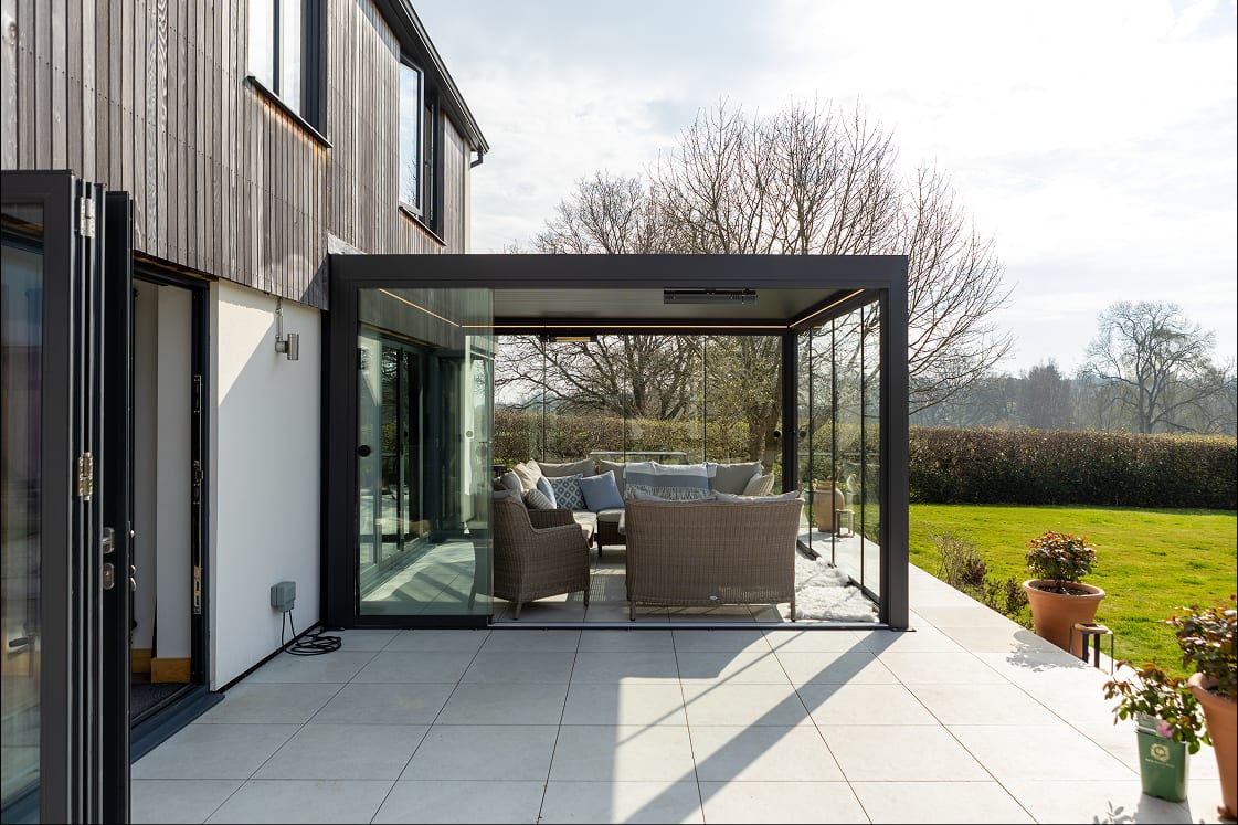 pergola against a modern home